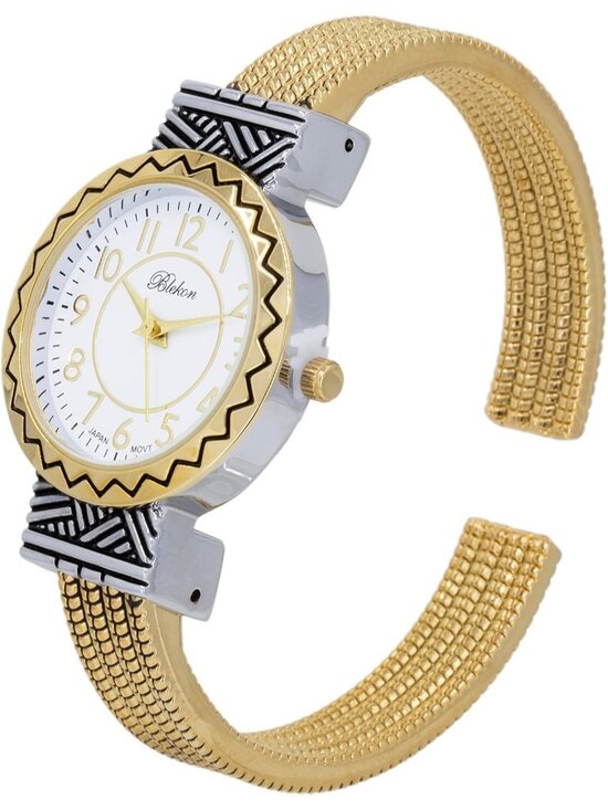 Women\'s Gold Silver Analog Quartz Metal hinged Bangle Pearl Cuff Bracelet Watch main image 5